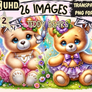 Teddy Bears (P2) Clipart - 26 PNG Adorable Teddy Bear Graphics, Cute Printables, Instant Digital Download, Unlimited Commercial Use Crafts