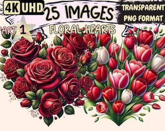 Floral Hearts Clipart – 25 PNG Valentine's Day Graphics (Digital Download)