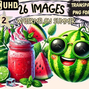 Watermelon Summer (P2) Clipart - 26 PNG Fruit-Themed Graphics, Sweet Summer Printables, Instant Digital Download, Unlimited Commercial Use