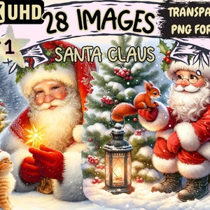 Santa Claus Clipart - 28 PNG Festive Santa Graphics, Christmas Printables, Instant Digital Download, Unlimited Commercial Use for Crafts