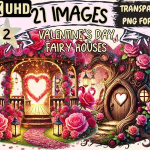 Valentine's Day Fairy Houses (P2) Clipart - 21 PNG Cottage Graphics, Holiday Printables, Instant Digital Download, Unlimited Commercial Use