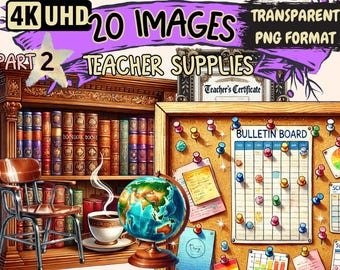 Teacher Supplies Clipart – Classroom Essentials, Commercial Use (PNG Digital Download)