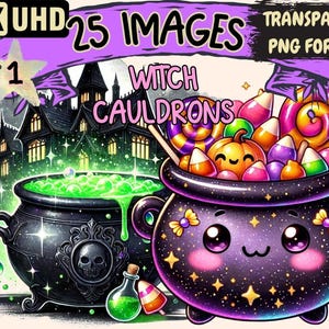 Witch Cauldrons Clipart – 25 Spooky Potion PNG Illustrations (Digital Download)