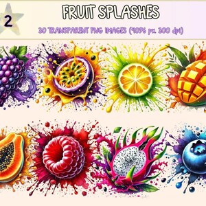 Fruit Splashes Clipart – Watercolor Summer Fruit PNG (Digital Download)