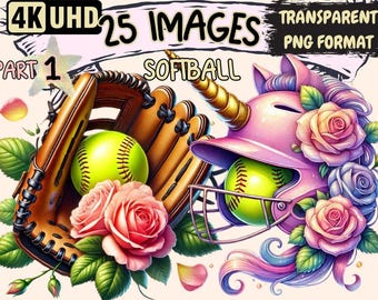 Pink Softball Clipart – 25 Sporty PNG Illustrations (Digital Download)