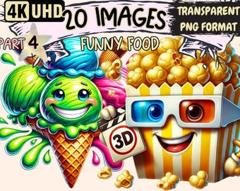 Funny Food Clipart – 20 Playful PNG Illustrations (Digital Download)