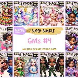 Girls #4 SUPER BUNDLE - 21 Clipart Bundles Inside, Cute Character & Fashion Graphics, Mega Promo Clipart, Digital Download, Commercial Use