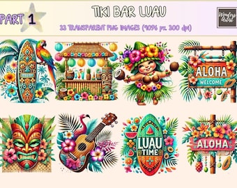 Tiki Bar Luau Clipart – Tropical Drink Illustrations (PNG Digital Download)