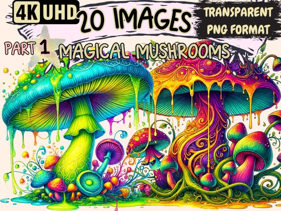 Magical Mushroom Clipart – 20 Mystical Fungi PNG Illustrations (Digital Download)