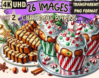 Christmas Baking Clipart – Festive Holiday Treats, 26 PNG Illustrations (Digital Download)