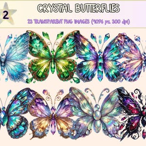 Crystal Butterflies (P2) Clipart - 23 PNG Gemstone Insect Graphics, Sparkly Butterfly Illustrations, Instant Digital Download,Commercial Use
