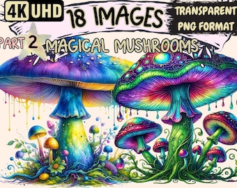 Magical Mushroom Clipart – Mystical Fungi PNG Illustrations (Digital Download)
