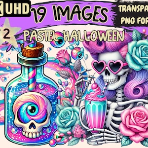 Pastel Halloween (P2) Clipart - 19 PNG Cute Halloween Graphics, Soft Color Printables, Instant Digital Download, Unlimited Commercial Use