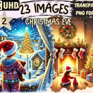 Christmas Eve (P2) Clipart - 23 PNG Festive Holiday Illustrations, Cozy Christmas Eve Art, Instant Digital Download,Unlimited Commercial Use