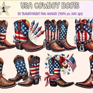 USA Cowboy Boots Clipart – Patriotic Western PNG Graphics (Digital Download)