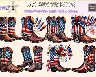 USA Cowboy Boots Clipart – Patriotic Western PNG Graphics (Digital Download)