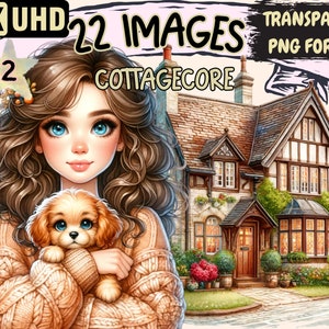 Cottagecore (P2) Clipart - 22 PNG Cottage Countryside Graphics,Rustic Beautiful Printables,Instant Digital Download,Unlimited Commercial Use