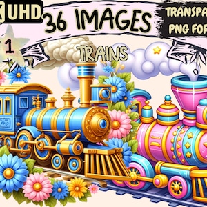 Trains Clipart - 36 PNG Charming Train Graphics, Railway Printables, Instant Digital Download, Unlimited Commercial Use for Crafts & Designs