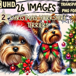 Christmas Yorkshire Terriers (P2) Clipart - 26 PNG X-Mas Yorkie Illustrations, Holiday Art,Instant Digital Download,Unlimited Commercial Use