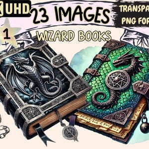 Wizard Books Clipart - 23 PNG Magical Spellbook Illustrations, Fantasy Art, Instant Digital Download, Unlimited Commercial Use for Crafts