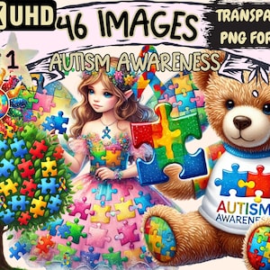 Autism Awareness Clipart - 46 PNG Supportive Illustrations, Advocacy Art, Instant Digital Download, Unlimited Commercial Use for Crafts
