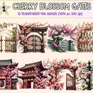 Cherry Blossom Gates (P1) Clipart - 26 PNG Sakura Archway Graphics, Tranquil Garden Illustrations, Instant Digital Download, Commercial Use