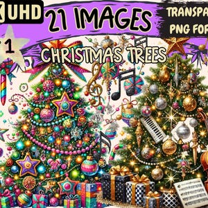 Christmas Trees Clipart - 21 PNG Festive Tree Illustrations, Holiday Art, Instant Digital Download, Unlimited Commercial Use for Crafts