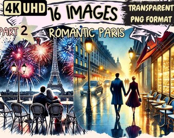 Romantic Paris Clipart – Parisian Graphics, Love-Themed (Digital Download)