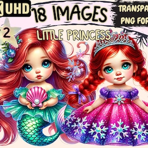 Little Princess (P2) Clipart - 18 PNG Cute Royal Graphics, Adorable Princess Printables, Instant Digital Download, Unlimited Commercial Use