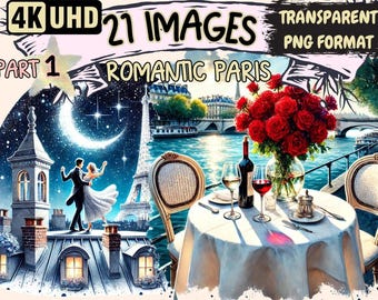 Romantic Paris Clipart – Elegant Parisian Graphics, Love-Themed (Digital Download)