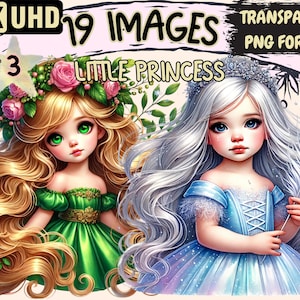 Little Princess (P3) Clipart - 19 PNG Cute Royal Graphics, Adorable Princess Printables, Instant Digital Download, Unlimited Commercial Use