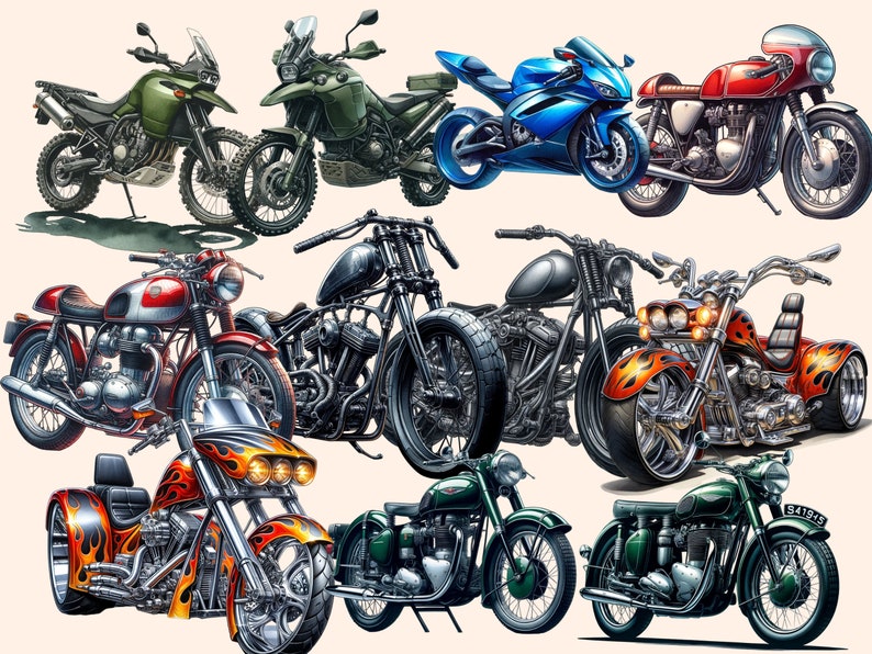 Motorcycles Clipart 24 PNG Motorcycle Bikes Graphics, Rock Biker Vehicle Printables, Instant ...