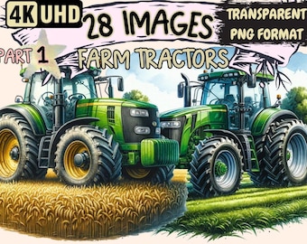 Rustic Farm Tractor Clipart – 28 PNG Graphics, Commercial Use (Digital Download)