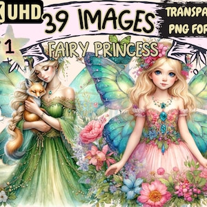 Fairy Princess Clipart - 39 PNG Magical Fairy Princess Graphics, Enchanting Printables, Instant Digital Download, Unlimited Commercial Use