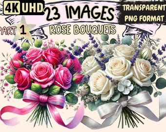 Rose Bouquets Clipart - Elegant Floral PNG Illustrations (Digital Download)