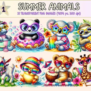 Zomer dieren clipart-31 PNG schattige seizoensafbeeldingen, strand dieren illustraties, leuke printables, instant digitale download, commercieel gebruik