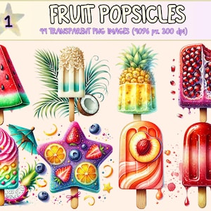 Fruit Popsicles Clipart - 44 PNG Summer Ice Pops Graphics, Colorful Frozen Dessert Illustrations, Instant Digital Download, Commercial Use