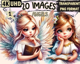 Angel Girls Clipart – 20 PNG Graphics, Celestial Printables (Digital Download)