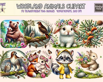 Woodland Animals Clipart – 93 PNG Forest Creatures, Commercial Use (Digital Download)