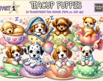 Teetasse Welpen Clipart: Kawaii Pastell Grafik (Kommerzielle Nutzung)