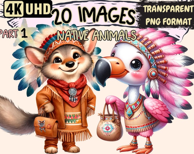 Native Animals Clipart - 20 PNG Native American Animal Graphics, Tribal Pet Printables, Instant Digital Download, Unlimited Commercial Use