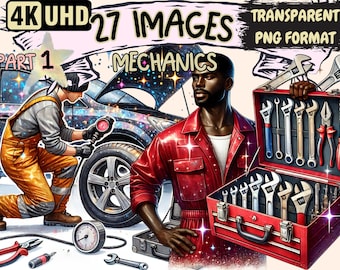 Mechanics Clipart – 27 PNG Automotive Garage Illustrations (Digital Download)