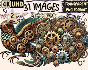 Steampunk Clipart – 31 Victorian Mechanical PNG Graphics (Digital Download)