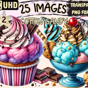 Cotton Candy (P2) Clipart - 24 PNG Sweet Treat Illustrations, Cute Carnival Art, Instant Digital Download, Unlimited Commercial Use Crafts