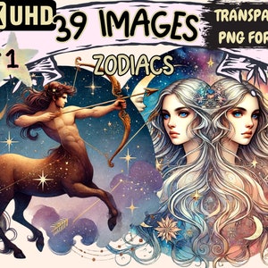 Zodiacs Clipart - 39 PNG Astrological Graphics, Star Printables, Instant Digital Download, Unlimited Commercial Use for Crafts & Designs