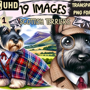 Scottish Terriers Clipart - 19 PNG Vibrant Scottie Dog Graphics, Colorful Dog Printables, Instant Digital Download, Unlimited Commercial Use