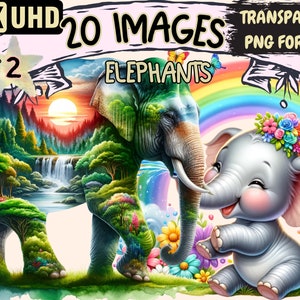 Elephants (P2) Clipart - 20 PNG Adorable Elephant Graphics, Cute Playful Printables, Instant Digital Download, Unlimited Commercial Use