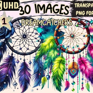 Dreamcatchers Clipart - 30 PNG Boho Dreamcatcher Illustrations, Spiritual Art, Instant Digital Download, Unlimited Commercial Use for Crafts