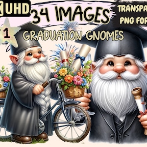 Graduation Gnomes Clipart - 34 PNG Celebratory Gnome Graphics, Graduation Printables, Instant Digital Download, Unlimited Commercial Use