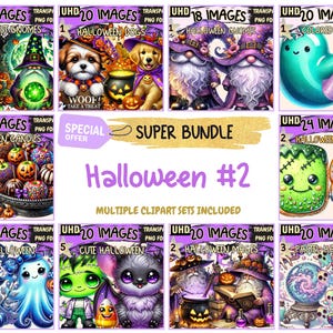 Halloween #2 SUPER BUNDLE - 25 Clipart Bundles Inside, Spooky Cute Halloween Graphics, Mega Promo Clipart, Digital Download, Commercial Use
